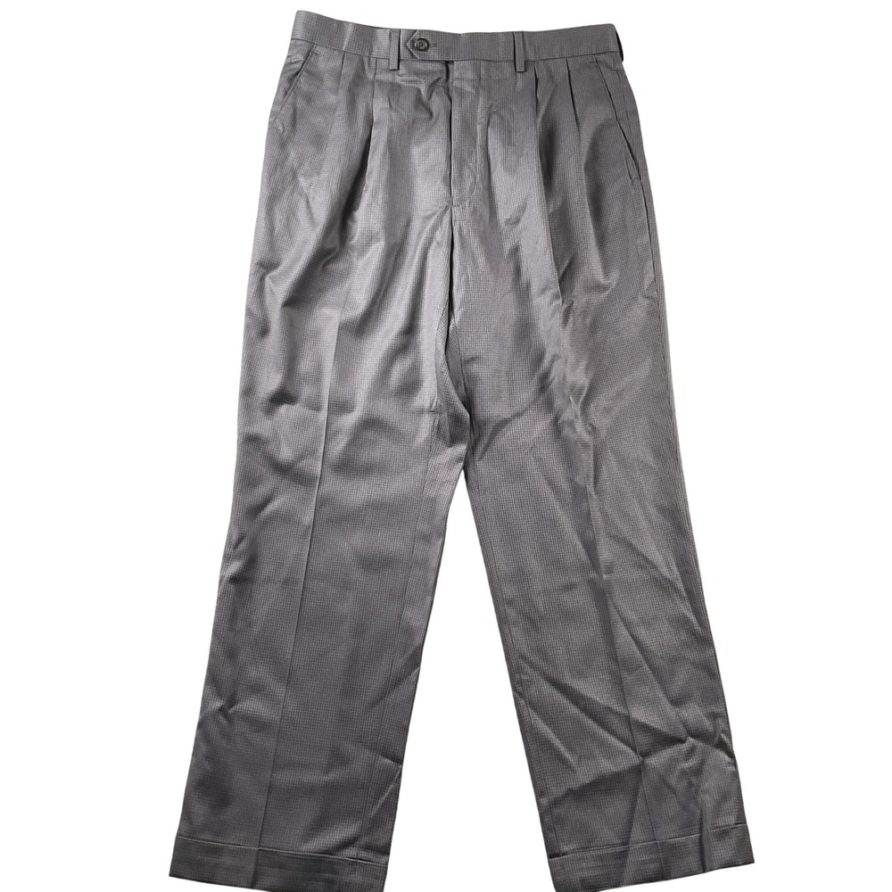 Ralph Lauren Dress Pants Mens 33x30 Gray Pleated Cuffed Micro Grid Trousers
